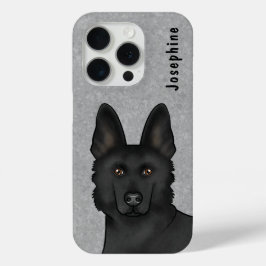 Zwart Duits Herder Hoofd en aangepaste naam op gri iPhone 15 Pro Case