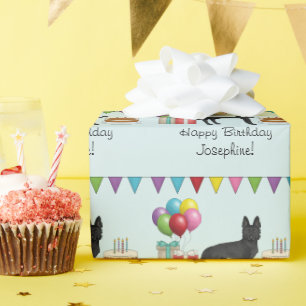 Zwart Duits Herder Kleurrijke Gelukkige Verjaardag Cadeaupapier