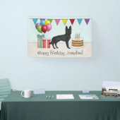 Zwart Duits Herder Kleurrijke Gelukkige Verjaardag Spandoek (Beurs)