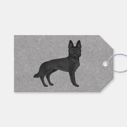 Zwart Duits Herder Schattige Cartoon Dog Grey Cadeaulabel (Voorkant (Horizontaal))