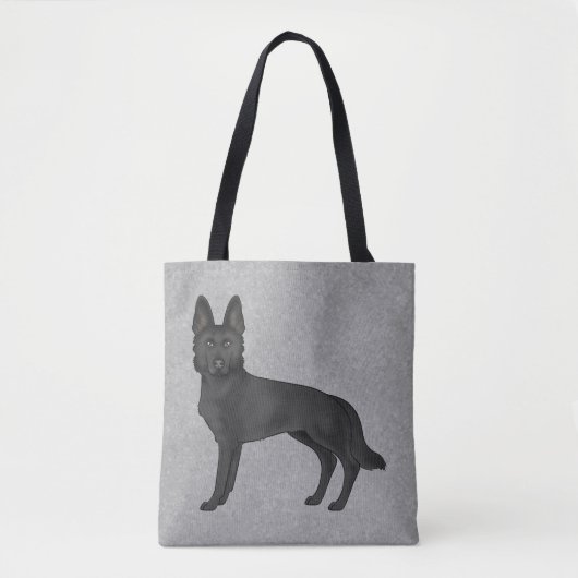 Zwart Duits Herder Schattige Cartoon Dog Grey Tote Bag (Voorkant)
