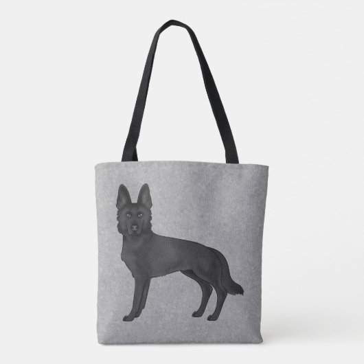 Zwart Duits Herder Schattige Cartoon Dog Grey Tote Bag (Achterkant)