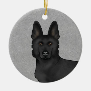 Zwart Duits Herder Schattige Cartoon Dog Head Grey Keramisch Ornament