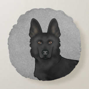 Zwart Duits Herder Schattige Cartoon Dog Head Grey Rond Kussen