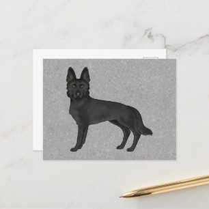 Zwart Duits Herder Schattige Cartoon GSD Dog Grey Briefkaart