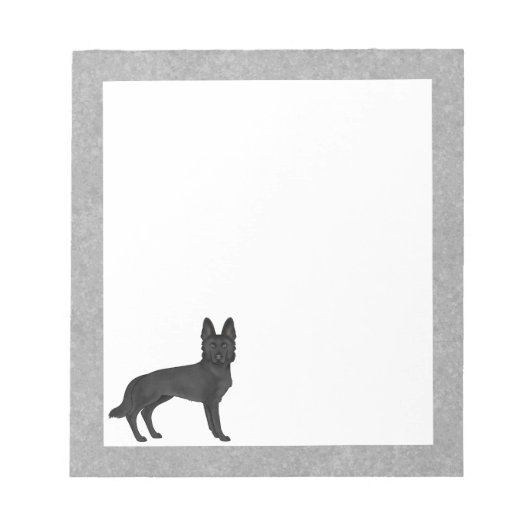 Zwart Duits Herder Schattige Cartoon GSD Dog Grey Notitieblok (Voorkant)