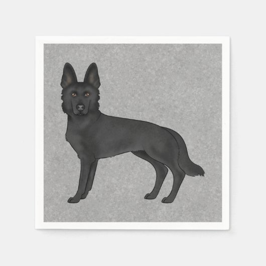 Zwart Duits Herder Schattige Cartoon GSD Dog Grey Servet (Voorkant)