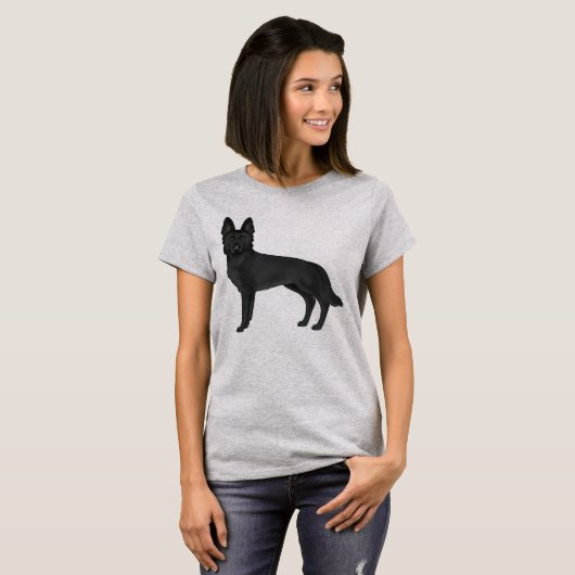 Zwart Duits Herder Schattige Cartoon Hondentekenin T-shirt (Voorkant volledig)