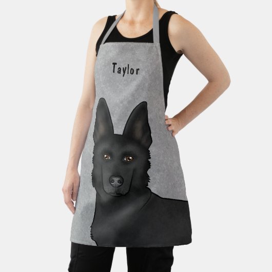 Zwart Duits Herder Schattige Hondenhoofd en Naam G Schort (Insitu)