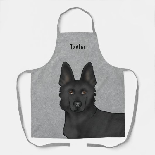 Zwart Duits Herder Schattige Hondenhoofd en Naam G Schort (Voorkant)
