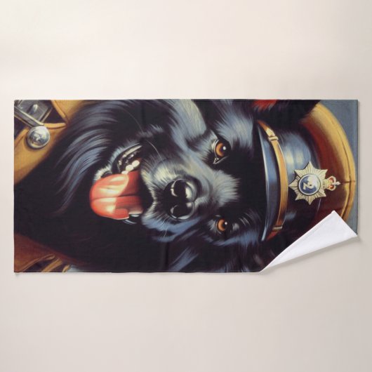  zwart duits herder schilderij badhanddoek (Badhanddoek)