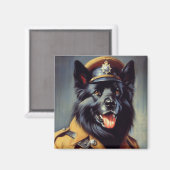 zwart duits herder schilderij magneet (Voorkant / Achterkant)