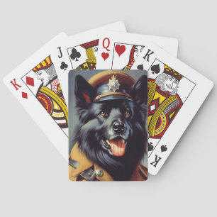 zwart duits herder schilderij pokerkaarten