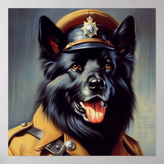 zwart duits herder schilderij poster (Voorkant)