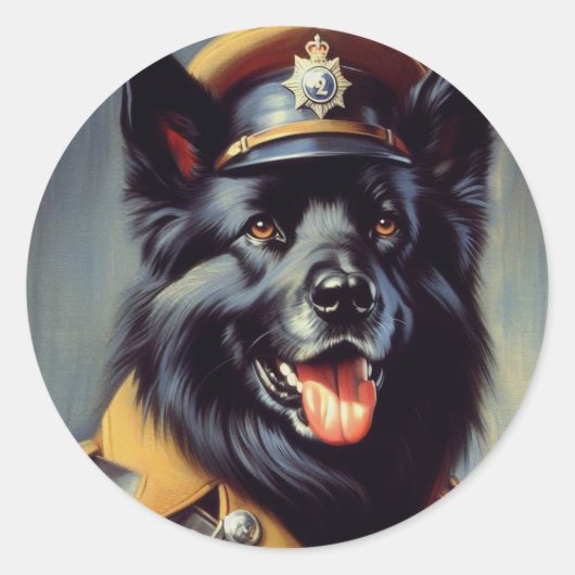 zwart duits herder schilderij ronde sticker (Voorkant)