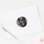 zwart duits herder schilderij ronde sticker (Envelop)