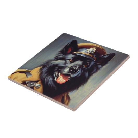 zwart duits herder schilderij tegeltje (Zijkant)