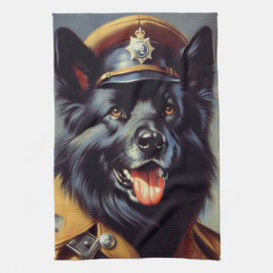 zwart duits herder schilderij theedoek