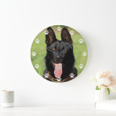 Zwart-Duitse Shepherd Dog - GSD Puppy Paw Print Grote Klok (Huis)