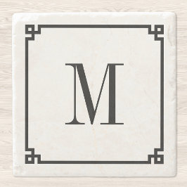 Zwart Dun Grieks Key Border Monogram Stenen Onderzetter