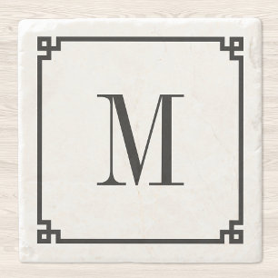Zwart Dun Grieks Key Border Monogram Stenen Onderzetter