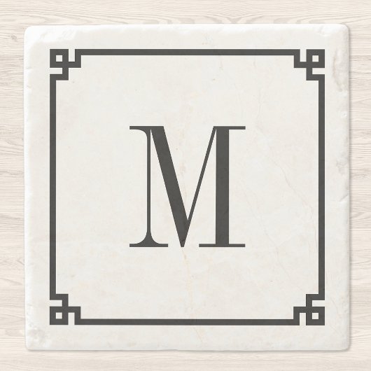 Zwart Dun Grieks Key Border Monogram Stenen Onderzetter