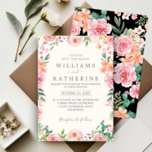 Zwart Dusty Blush Roze & Perzik Bloemen Bruiloft