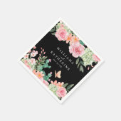 Zwart Dusty Blush Roze & Perzik Bloemen Bruiloft Servet (Hoek)