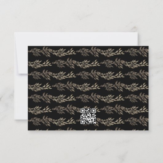 Zwart Ebony Botanische krans QR CODE WEBSITE RSVP Kaartje (Achterkant)