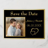 Zwart Echte Folie 2 Foto's Sla de datum bruiloft Uitnodiging (Voorkant)