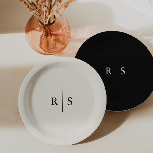 Zwart & Ecru bewerkbare kleur Monogram bruiloft Papieren Bordje