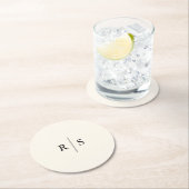 Zwart & Ecru bewerkbare kleur Monogram bruiloft Ronde Kartonnen Onderzetter (Insitu)