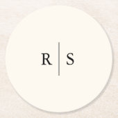 Zwart & Ecru bewerkbare kleur Monogram bruiloft Ronde Kartonnen Onderzetter (Voorkant)