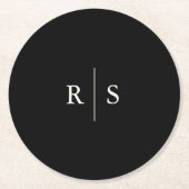 Zwart & Ecru bewerkbare kleur Monogram bruiloft Ronde Kartonnen Onderzetter (Voorkant)