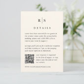 Zwart & Ecru Monogram Bruiloft QR Code Informatiekaartje (Staand voorkant)