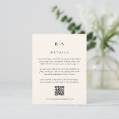 Zwart & Ecru Monogram Bruiloft QR Code Informatiekaartje (Staand voorkant)