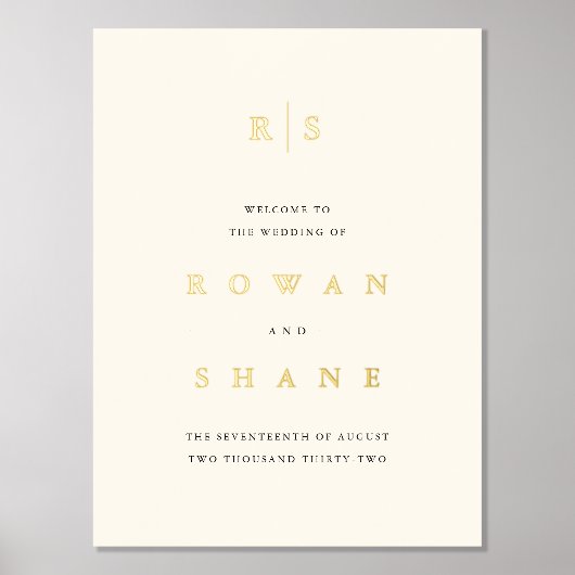 Zwart & Ecru Monogram Bruiloft Welkom Folie Afdrukken (Voorkant)