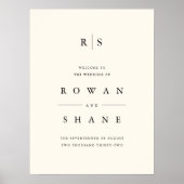 Zwart & Ecru Monogram Bruiloft Welkomstbord Poster (Voorkant)