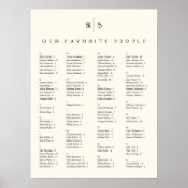 Zwart & Ecru Monogram Bruiloft Zitting Grafiek Poster (Voorkant)