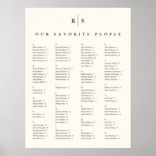 Zwart & Ecru Monogram Bruiloft Zitting Grafiek Poster (Voorkant)