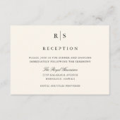Zwart & Ecru Monogram Huwelijksreceptie Informatiekaartje (Voorkant)