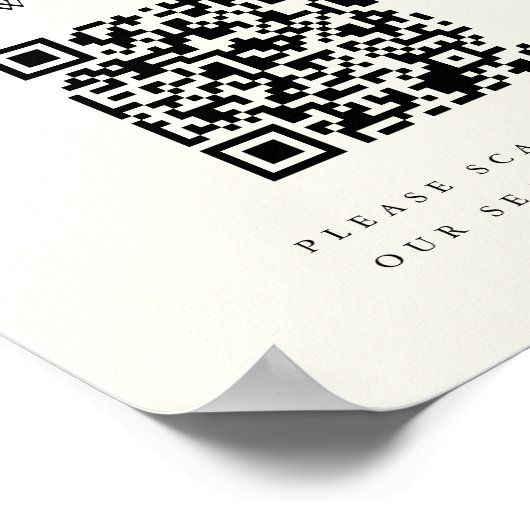 Zwart & Ecru Monogram QR Code Bruiloft Zitting Tek Poster (Hoek)