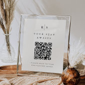 Zwart & Ecru Monogram QR Code Bruiloft Zitting Tek Poster