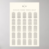 Zwart & Ecru Monogram XL Bruiloft Zitkaarten Poster (Voorkant)