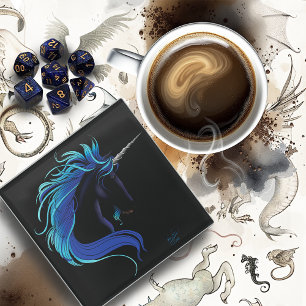 Zwart Eenhoorn Blauw Zilver Glazen Onderzetter