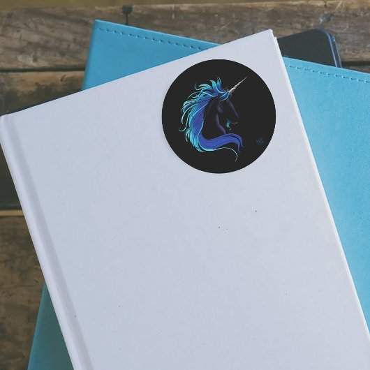 Zwart Eenhoorn Blauw Zilver Ronde Sticker