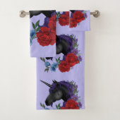 Zwart Eenhoorn Bloemen Paarse Bad Handdoek (Insitu)
