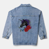 Zwart Eenhoorn Bloemen Paarse Denim Jacket (Achterkant)
