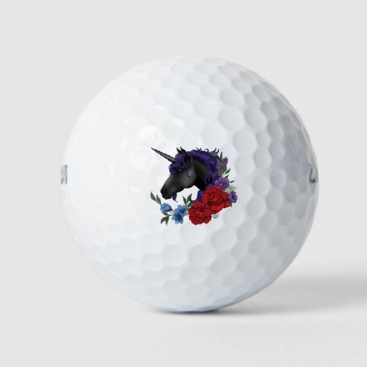 Zwart Eenhoorn Bloemen Paarse Golfballen (Voorkant)