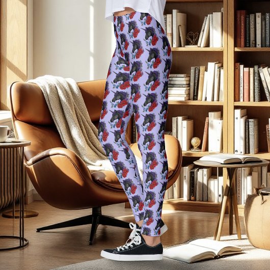 Zwart Eenhoorn Bloemen Paarse Leggings